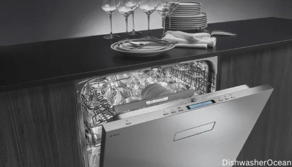 A open Frigidaire dishwasher.