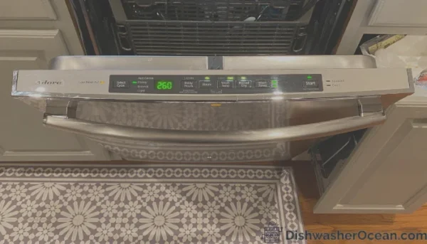An open GE Dishwasher